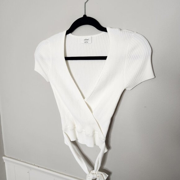 WILFRED Aritzia White Ribbed All Tied Up Sweater - Picture 1 of 4